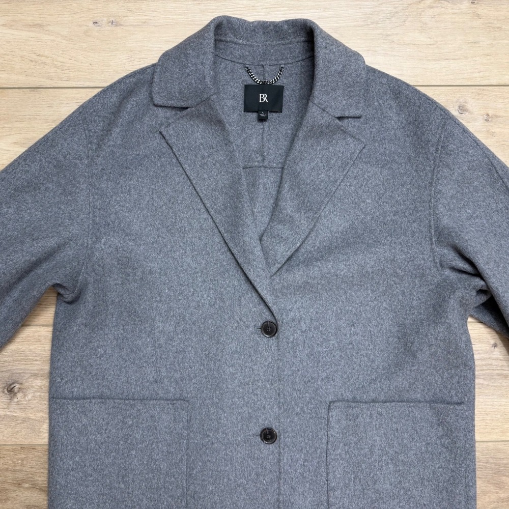 Banana Republic Amina Oversized Top Coat Womens Large Grey Wool Blend Longline L - Picture 3 of 9